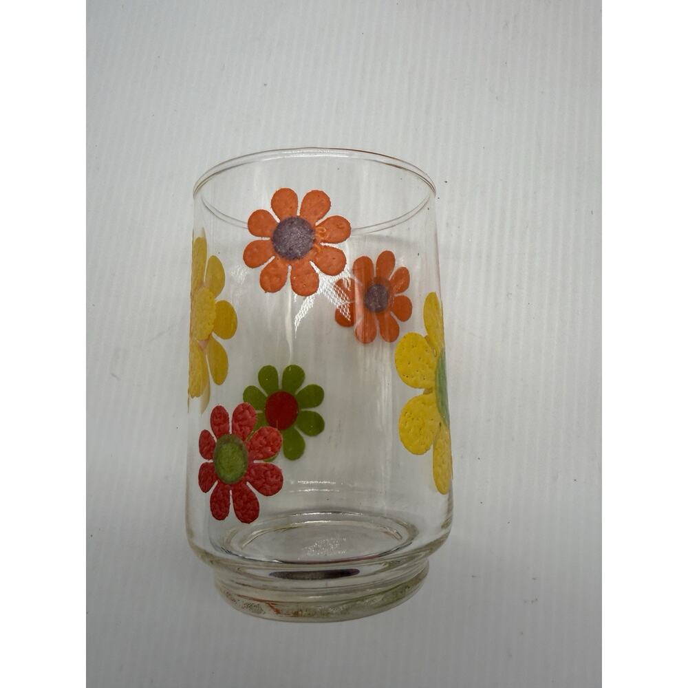 Colorful Vintage Daisy Floral Juice Drink Glasses Set of 8 Libby MCM Retro